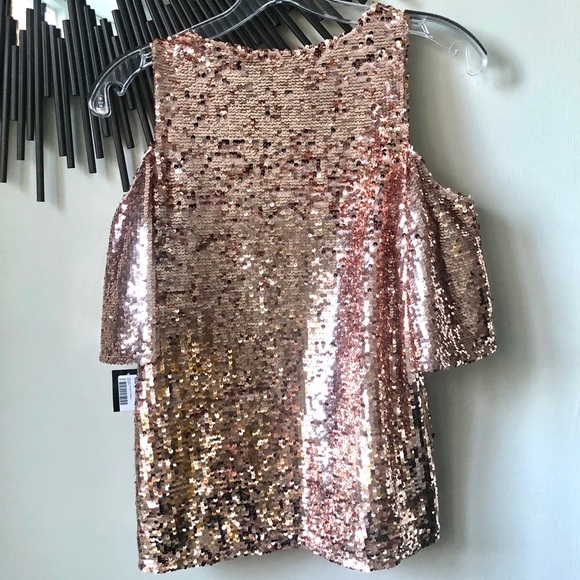 INC Rose Gold Sequin Cold Shoulder Top NWT - Picture 2 of 7
